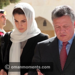 Queen Rania in white headscarf